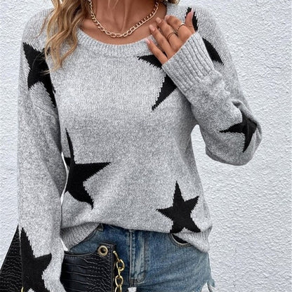Damen Strickpullover mit auffälligem Sternenmotiv und Rundhalsausschnitt Stalluxe