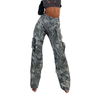 Damen Cargo-Hose mit weiten Beinen und verspieltem Muster Stalluxe