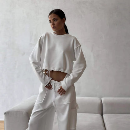 Damen cropped Sweatshirt mit verstellbarem Bund Stalluxe