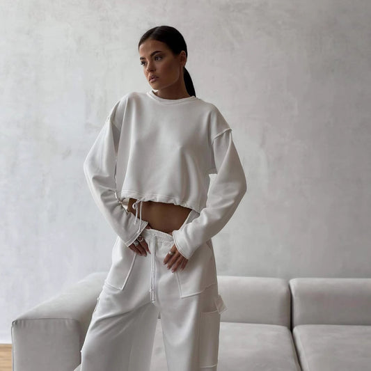 Damen cropped Sweatshirt mit verstellbarem Bund Stalluxe