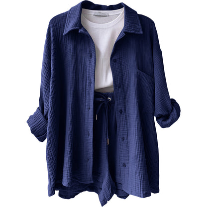 Damen lässiges Set mit oversized Hemd und bequemen Shorts Stalluxe