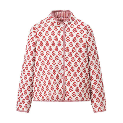 Damen Steppjacke mit floralen Mustern und elegantem Kragen Stalluxe