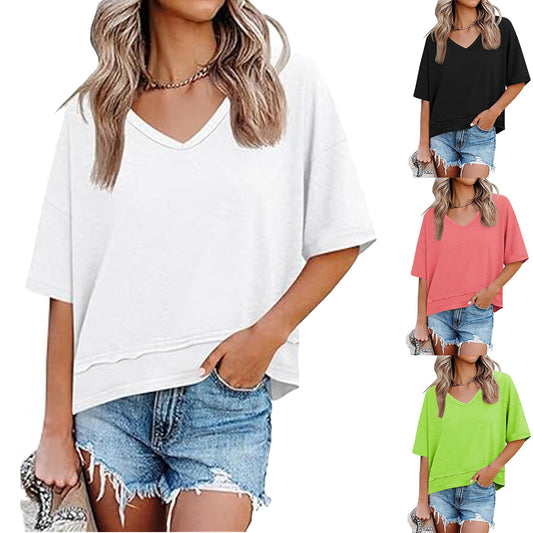 Women's Casual V-Neck Oversized Tee Stalluxe