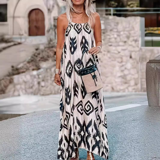 Damen luftiges Maxikleid mit elegantem Ethno-Muster Stalluxe