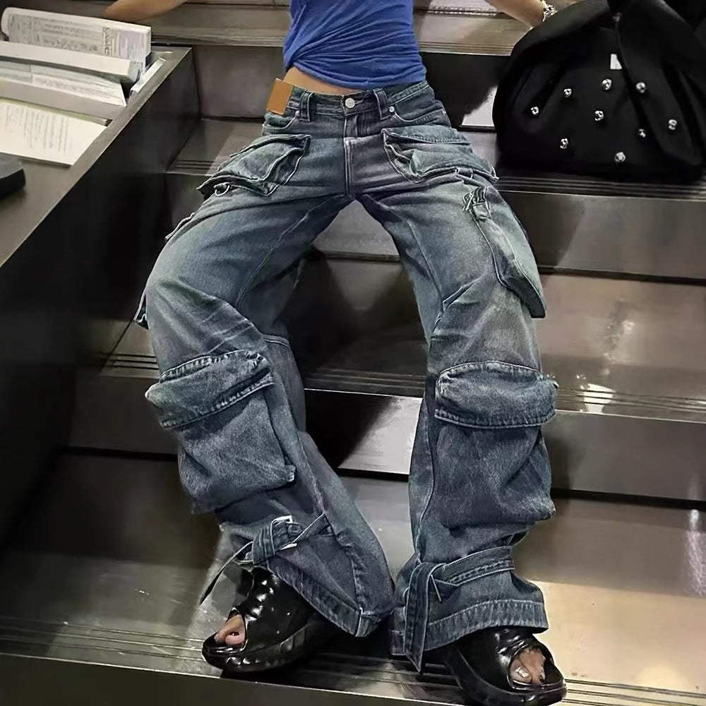 Damen Cargo-Jeans mit verschiedenen Taschen und weitem Schnitt Stalluxe