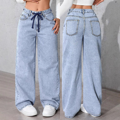 Damen Weite Jeanshose mit elastischem Bund Stalluxe