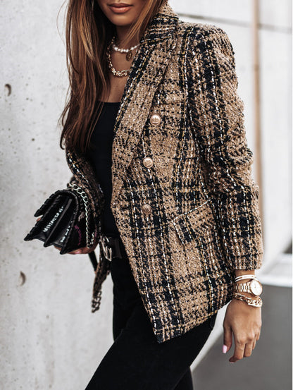 Damen Eleganter Tweed-Blazer mit doppelter Knopfreihe und strukturiertem Gewebe Stalluxe