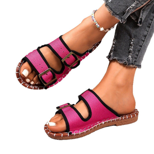 Damen Riemen-Pantoletten mit verstellbaren Schnallen und rutschfester Sohle Stalluxe