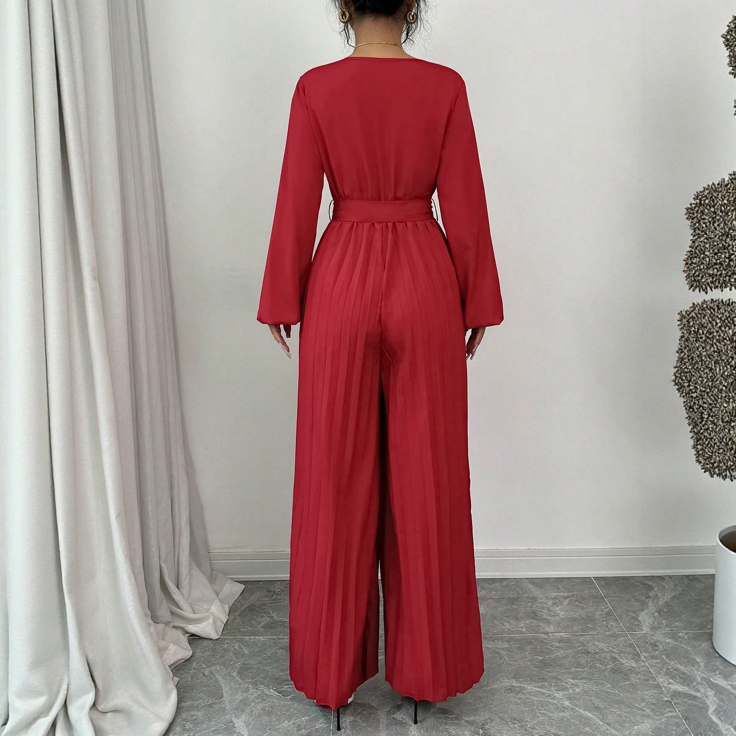 Damen Jumpsuit mit Plissees und Taillengürtel Stalluxe