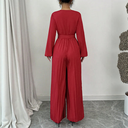 Damen Jumpsuit mit Plissees und Taillengürtel Stalluxe