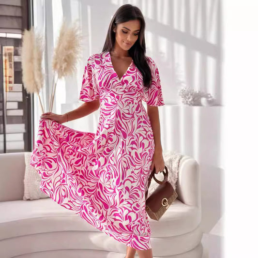 Damen Fließendes Wickelkleid mit asymmetrischem Saum und voluminösen Ärmeln Stalluxe