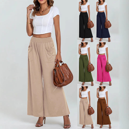 Damen Weit geschnittene Palazzo-Hose mit elastischem Bund und praktischen Taschen Stalluxe