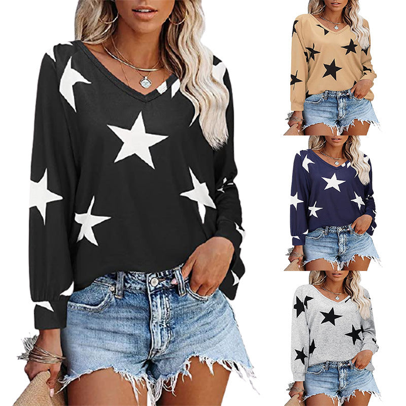 Damen V-Ausschnitt Langarmshirt mit Sternmuster Stalluxe
