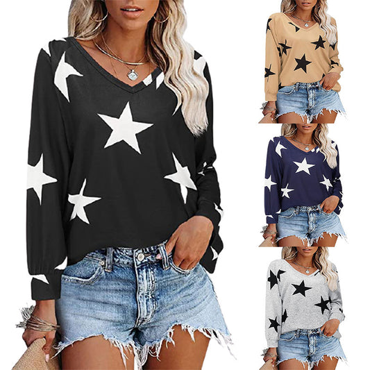 Damen V-Ausschnitt Langarmshirt mit Sternmuster Stalluxe