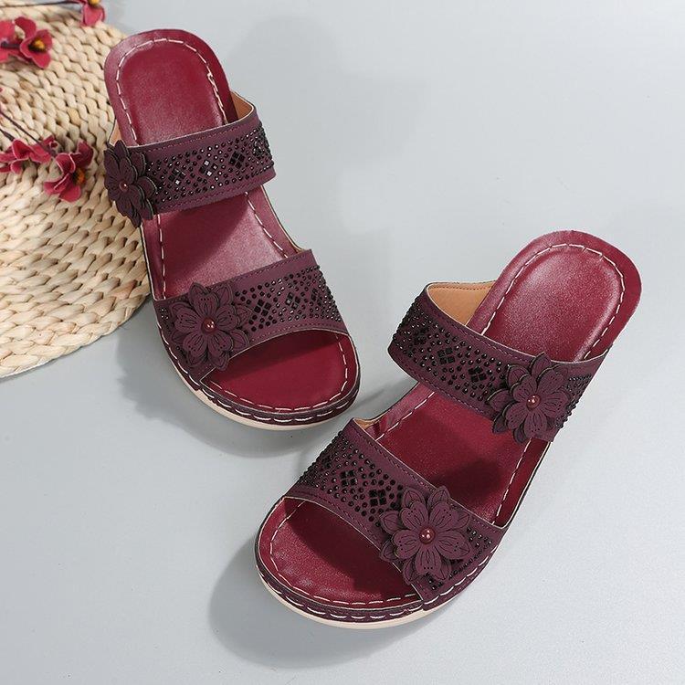 Damen Wedge-Sandalen mit floralem Design und anatomischem Fußbett Stalluxe