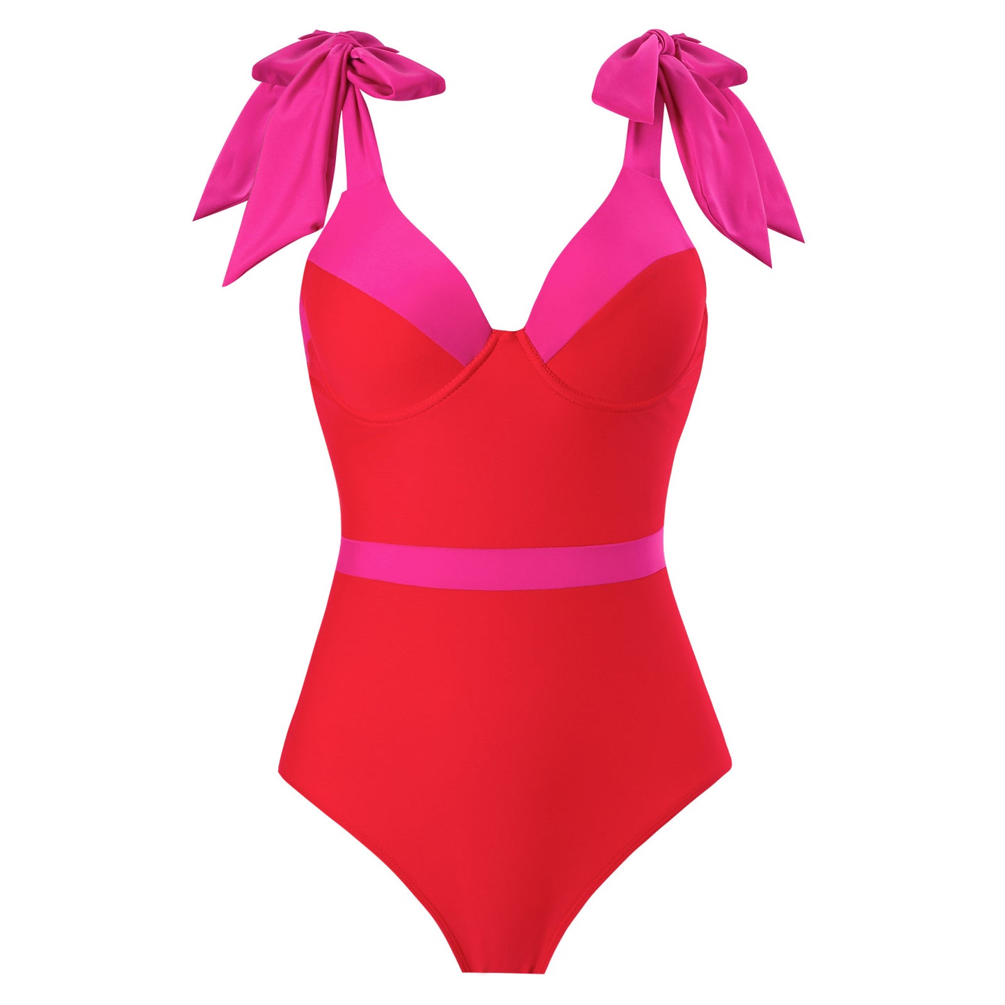Damen Eleganter Badeanzug mit abnehmbarem Wickelrock und farblich abgestimmten Schleifen Stalluxe