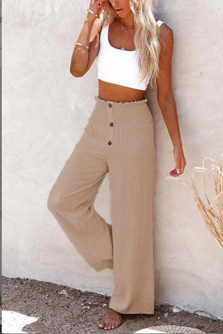 Damen weite Palazzo-Hose mit Knopfdetail und elastischem Bund Stalluxe