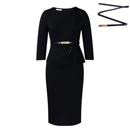 Damen Figurbetontes Kleid mit Raffungen und Gürtel Stalluxe