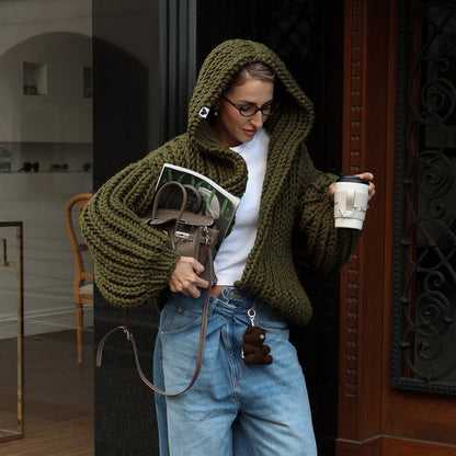 Damen Strickjacke mit oversize Schnitt und Kapuze Stalluxe