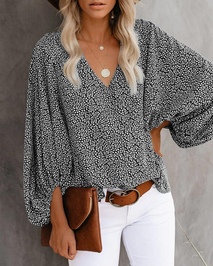 Damen Bluse mit voluminösen Ärmeln und V-Ausschnitt Stalluxe