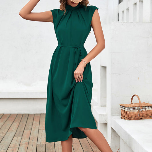 Damen Elegantes Midikleid mit Bindegürtel und klassischem Kragen Stalluxe