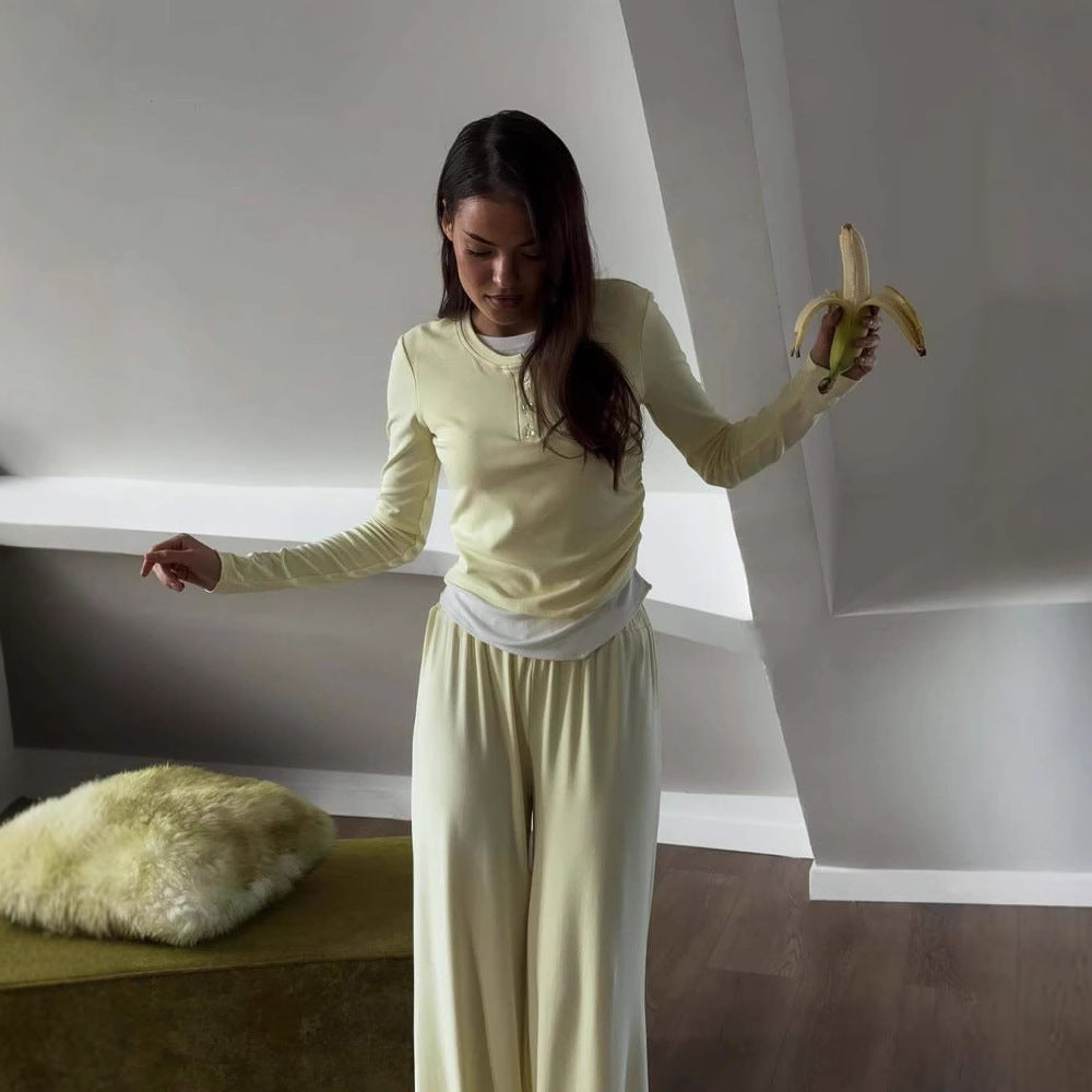 Damen gemütlicher Lounge-Anzug mit elegantem Kragen und weitem Bein Stalluxe