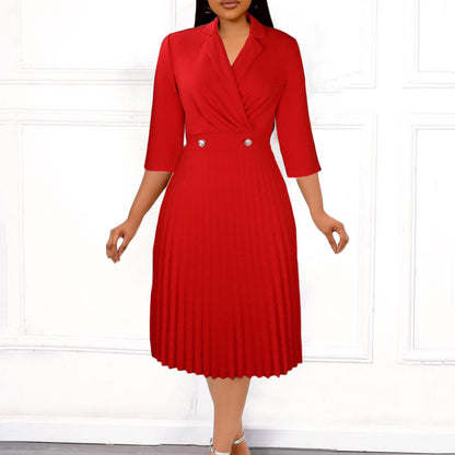 Damen elegantes Wickelkleid mit Plissee-Design und Bürokragen Stalluxe