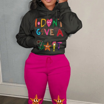 Damen Hoodie- und Jogginghose Set mit kreativem Grafikdruck und auffälligem Motiv Stalluxe