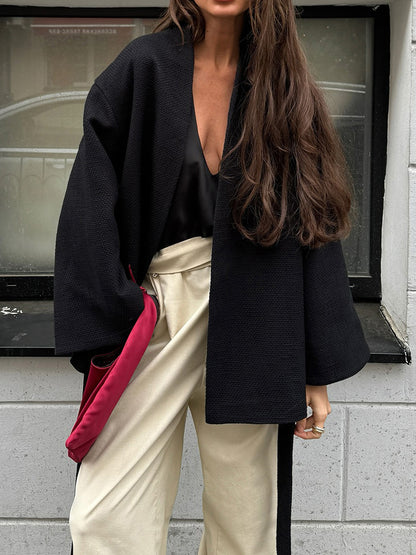 Damen lässige Waffelstoffjacke mit Taillengürtel Stalluxe