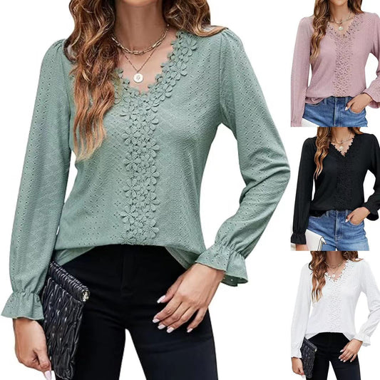 Damen elegante Bluse mit floralem Design und V-Ausschnitt Stalluxe