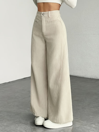 Damen Weitgeschnittene Cordhose mit hohem Bund und Taschen Stalluxe