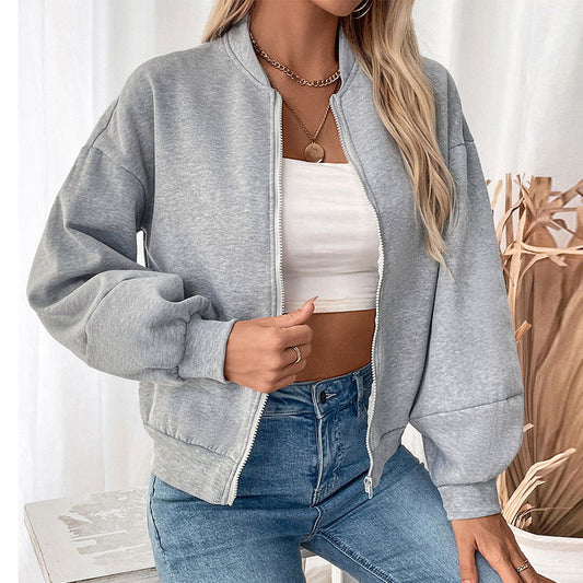 Damen lässige Sweatjacke mit voluminösen Ärmeln und Reißverschluss Stalluxe