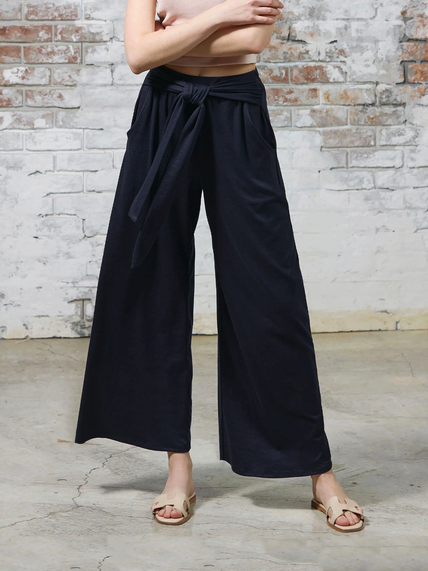 Damen Weite Jersey-Hose mit Bindegürtel und hohem Bund Stalluxe
