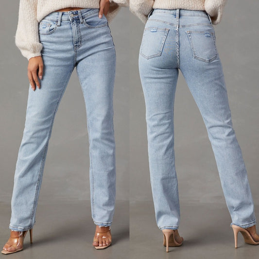 Damen High-Waist Jeans mit lässigem Schnitt und ausgefranstem Saum Stalluxe