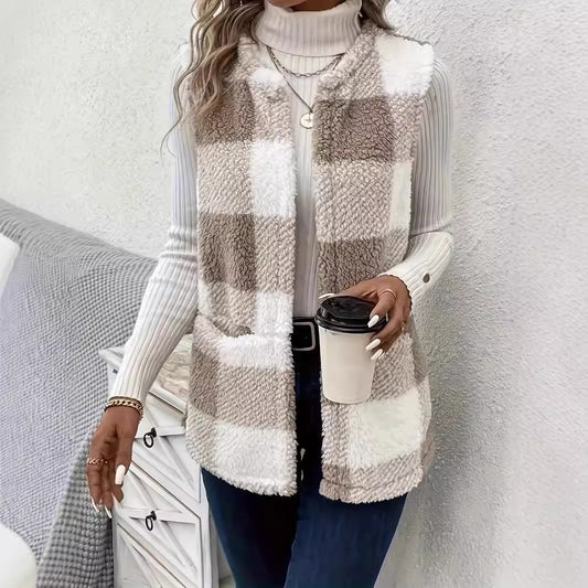 Damen Gemusterte Fleece-Weste mit praktischen Taschen Stalluxe