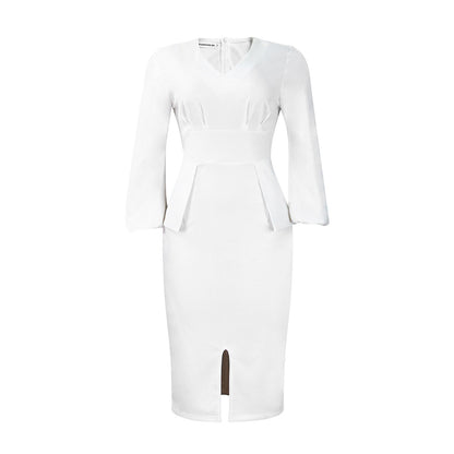 Damen Midikleid mit elegantem V-förmigen Ausschnitt und Rüschendetails Stalluxe