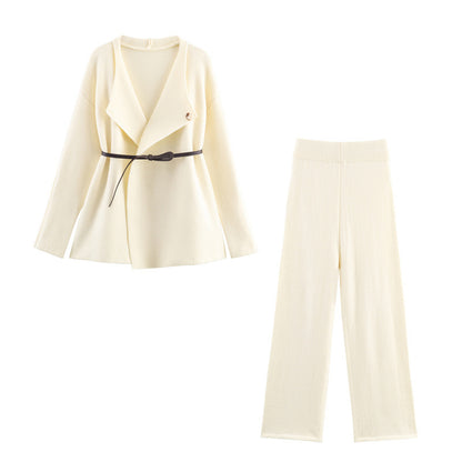 Damen elegantes Overall-Set mit taillierbarem Gürtel und weitem Schnitt Stalluxe Hellbeige