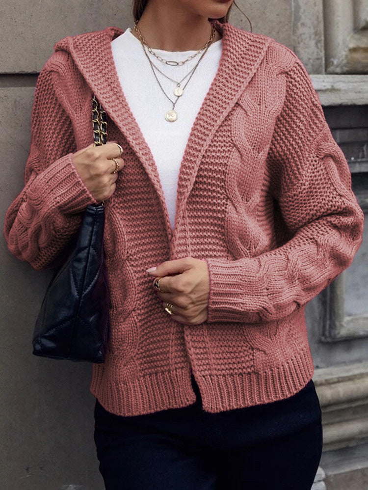 Damen Grobstrickjacke mit Kapuze und aufwendigem Zopfmuster Stalluxe