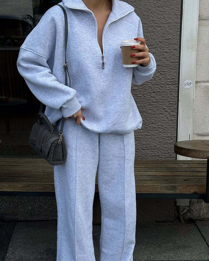 Damen Sportlicher Fleece-Trainingsanzug mit hohem Stehkragen und Reißverschluss Stalluxe