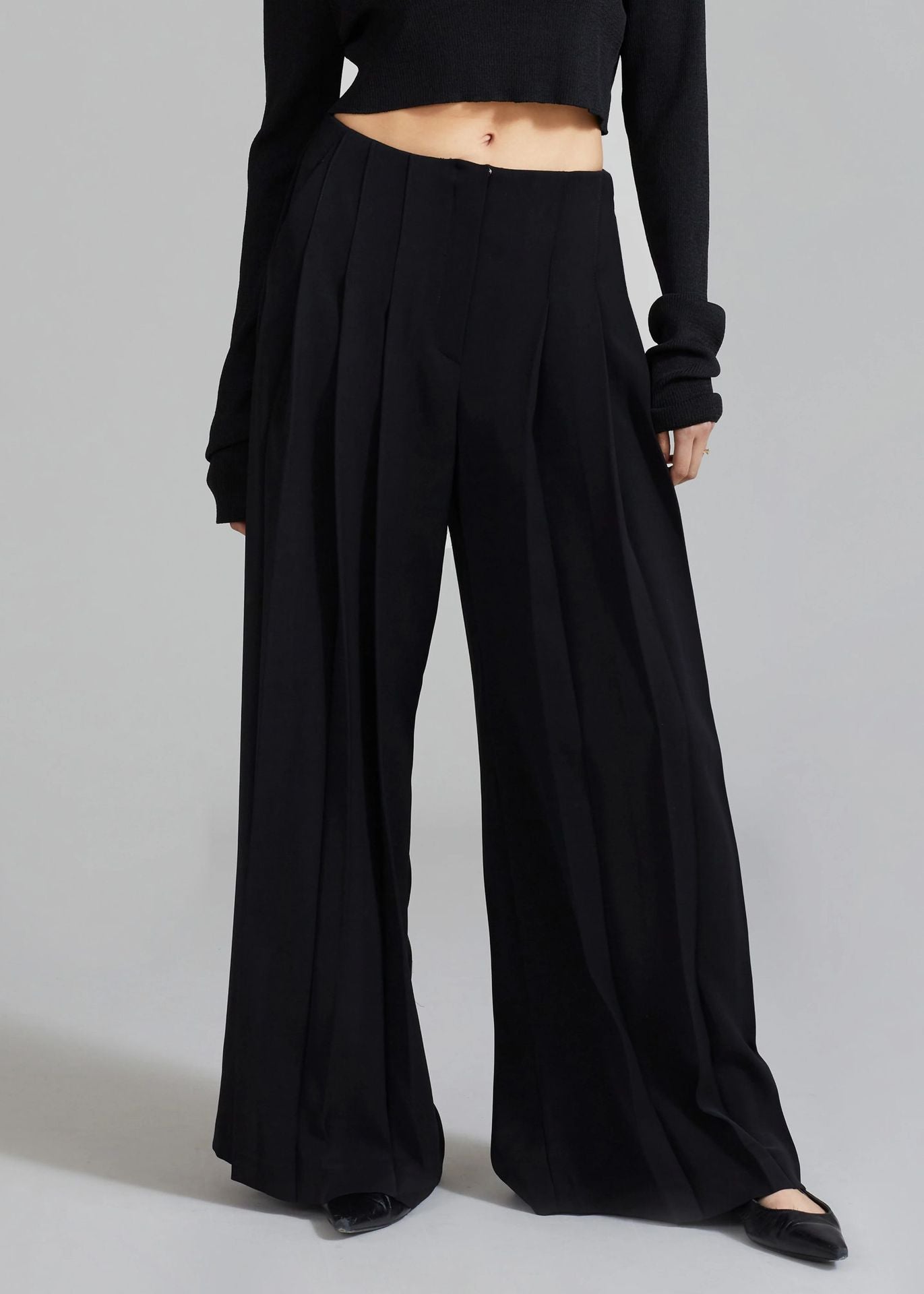 Damen weite Plissee-Hose mit hohem Bund Stalluxe