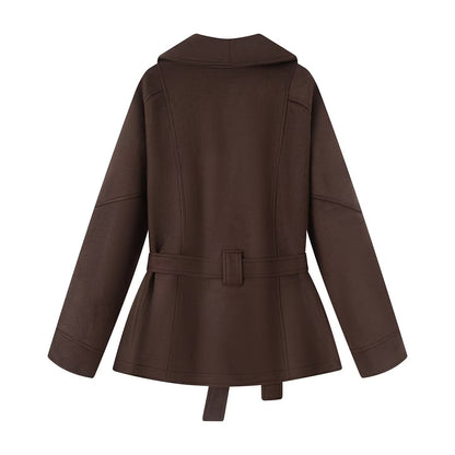 Damen modische Kunstlederjacke mit tailliertem Schnitt und breitem Revers Stalluxe