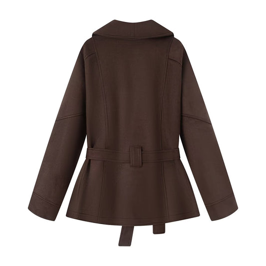 Damen modische Kunstlederjacke mit tailliertem Schnitt und breitem Revers Stalluxe