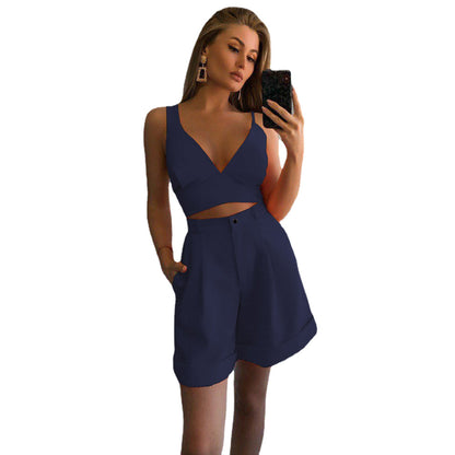 Damen modernes Crop-Top und weite Shorts Set Stalluxe