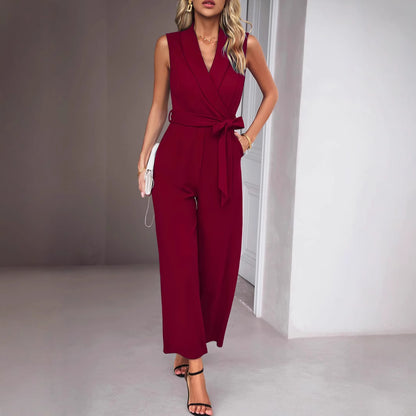 Damen Eleganter Jumpsuit mit Wickeloptik und Taillengürtel Stalluxe