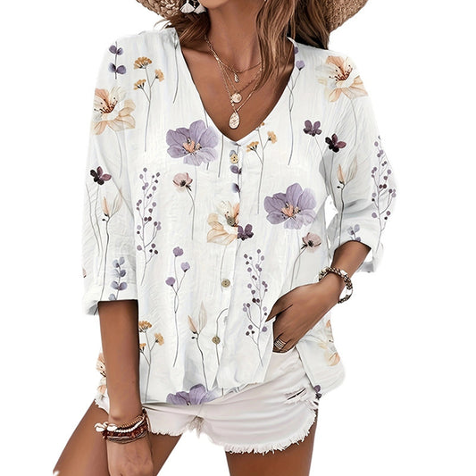 Damen Lässiges Blusenshirt mit floralem Druck und Knopfverschluss Stalluxe