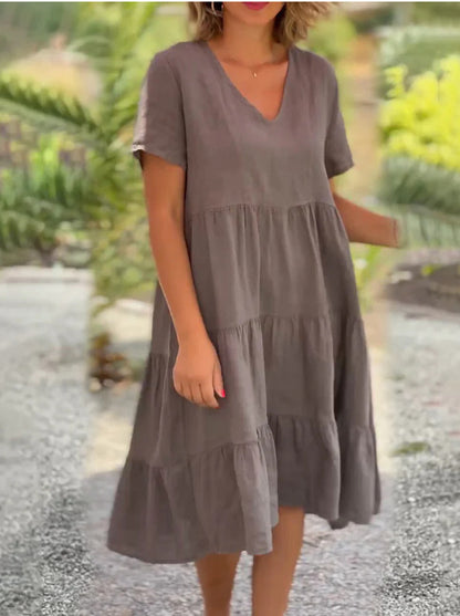 Damen V-Ausschnitt Volantkleid aus leichter Baumwolle Stalluxe