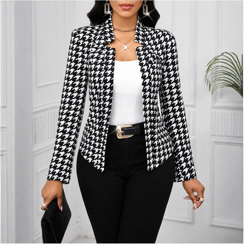 Damen modische Blazerjacke im Hahnentritt-Muster Stalluxe