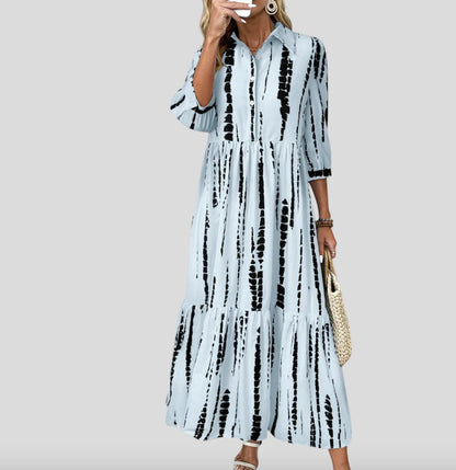 Damen Langarm Maxikleid mit modernen Streifenmuster und Taschen Stalluxe