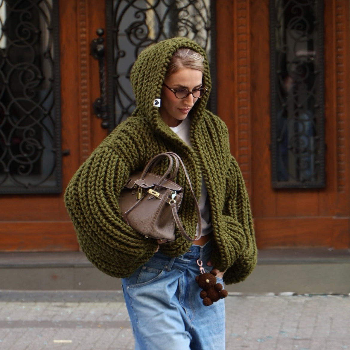 Damen Strickjacke mit oversize Schnitt und Kapuze Stalluxe