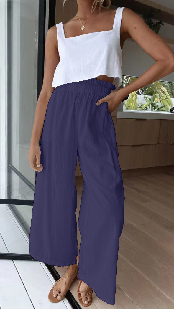 Damen Weite Leinenhose mit elastischem Bund und praktischen Taschen Stalluxe